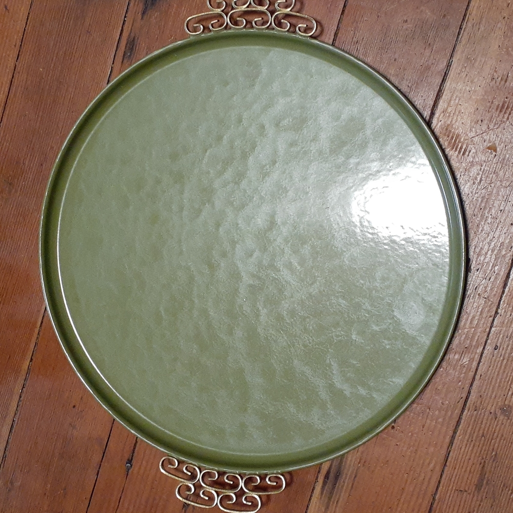 Olive Green  Moire Glaze Kyes Hand made vintage tray